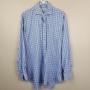 Ledbury Mens Long Sleeve Slim Fit Tattersall Print Button Down Shirt 16